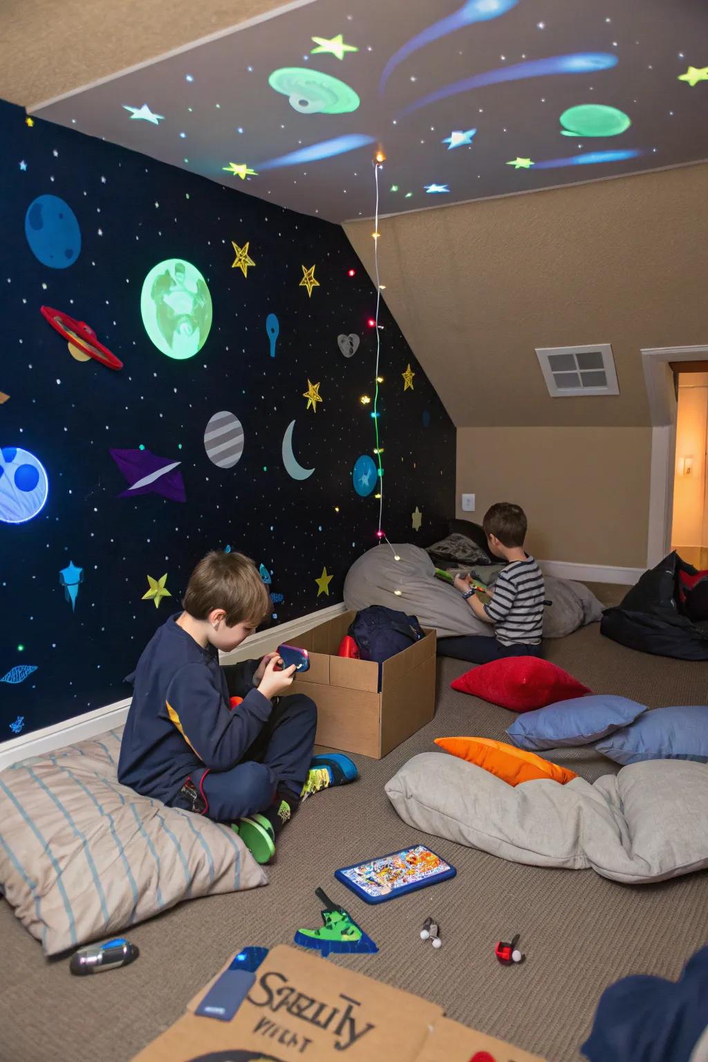 Design a universe of enjoyment using cosmic-themed decorations.