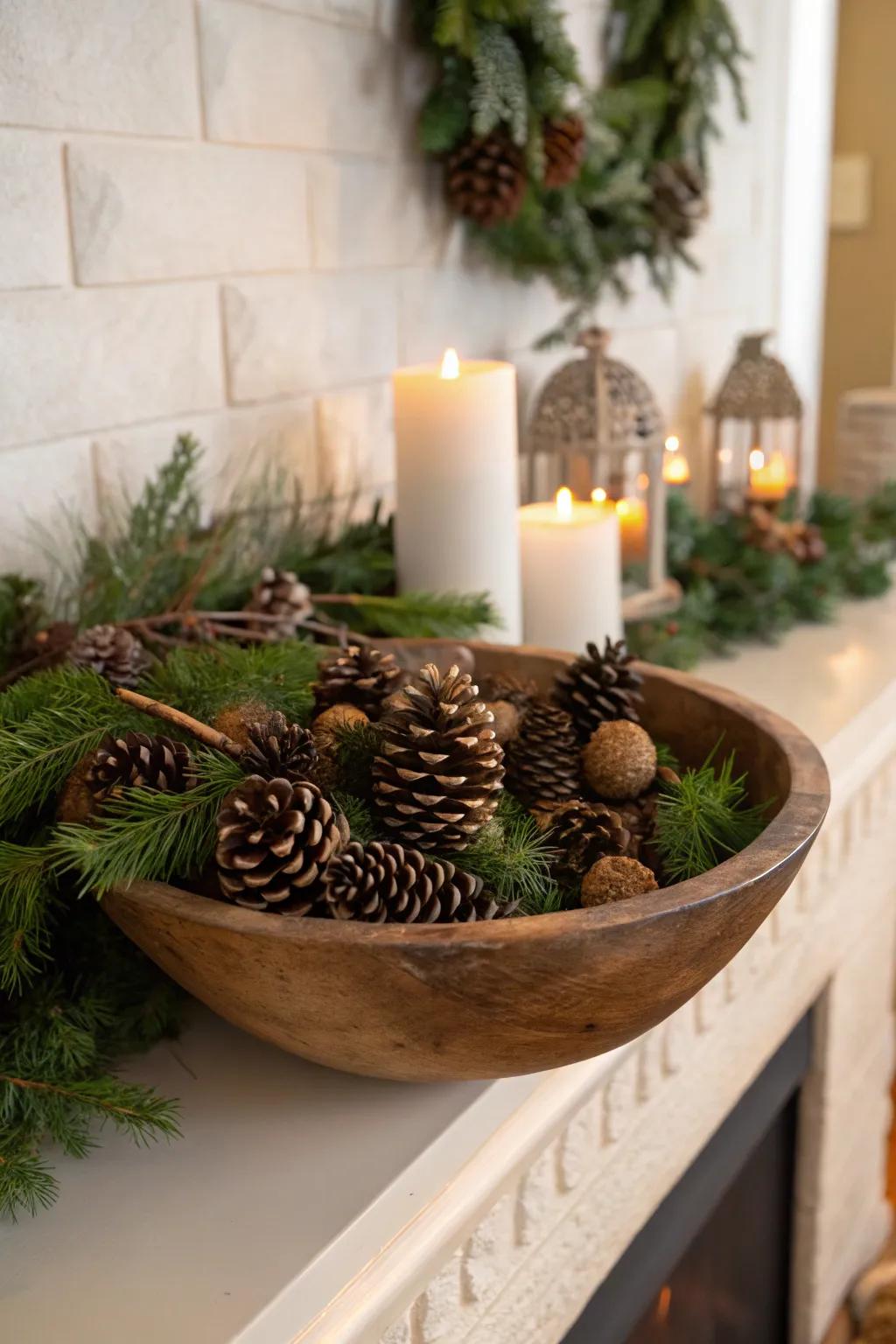 Winter coziness with cones and greenery