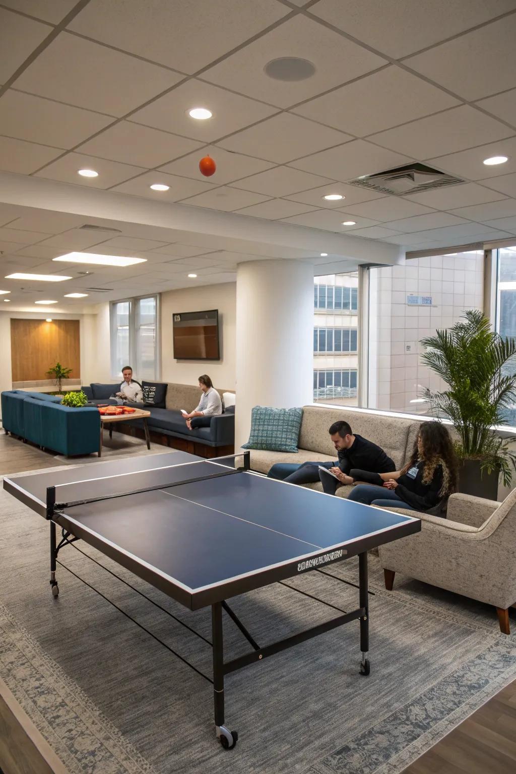 A recreation space adds enjoyment and relaxation to the workday.