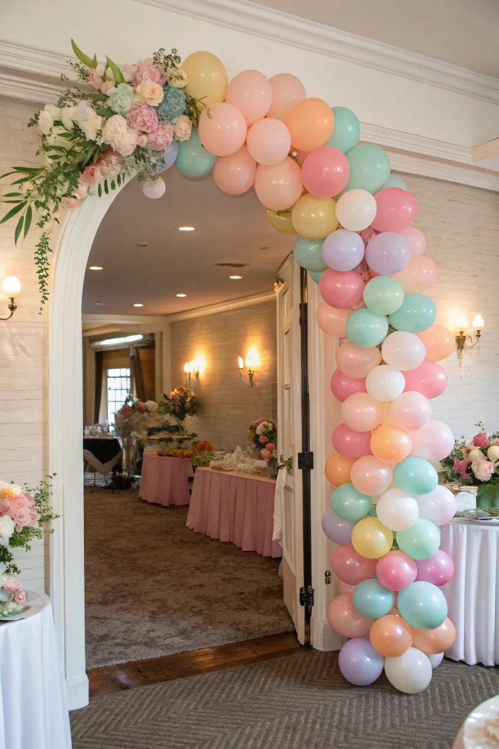 A vibrant inflated sphere display frames the doorway, contributing a playful element.