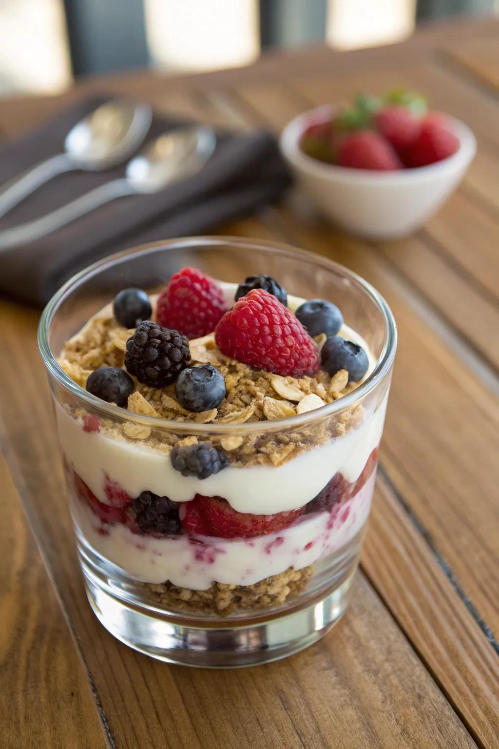 Mixed fruit yogurt towers that add a vibrant touch to any brunch.