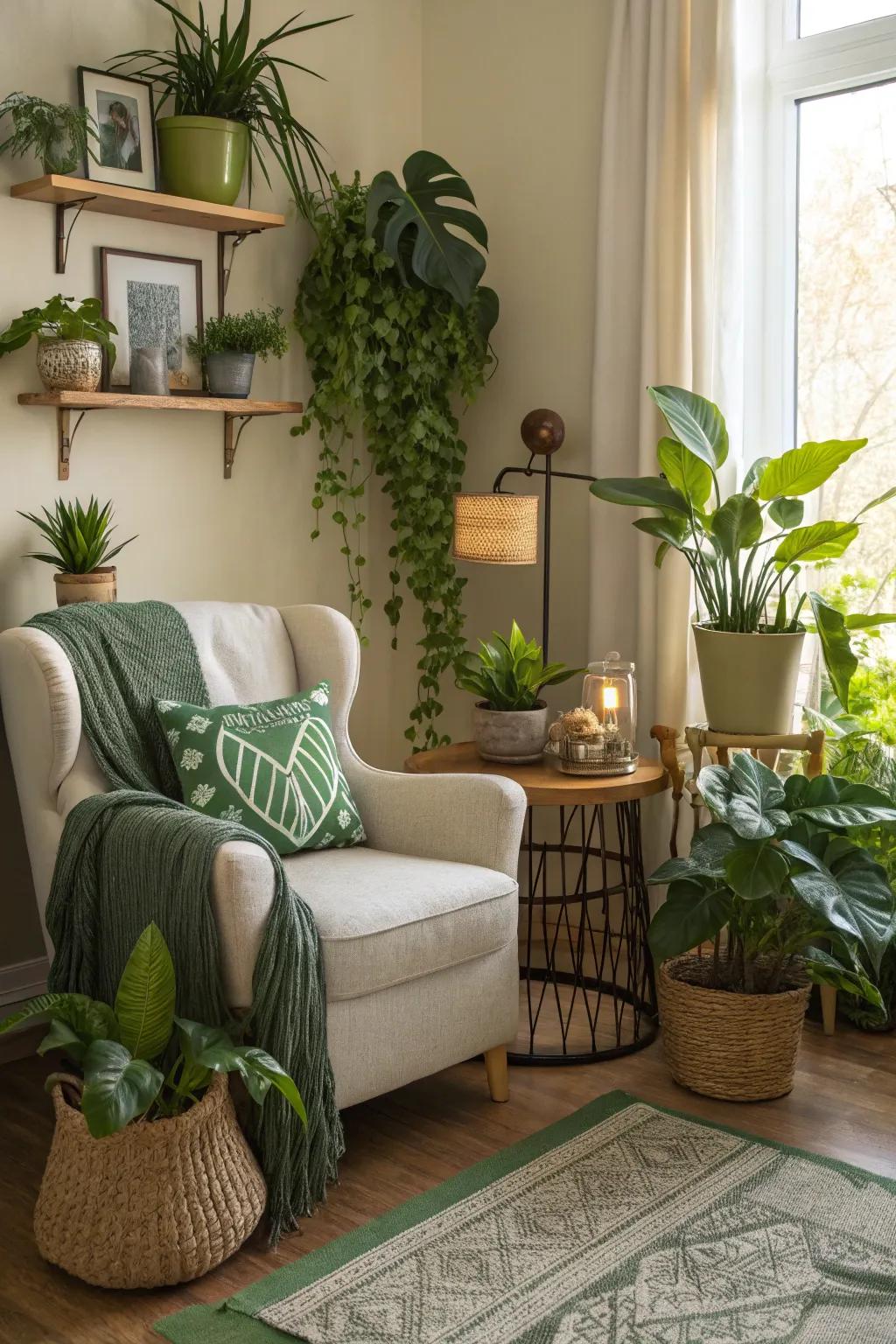 Green elements provide a refreshing, natural touch to your living room's ambiance.