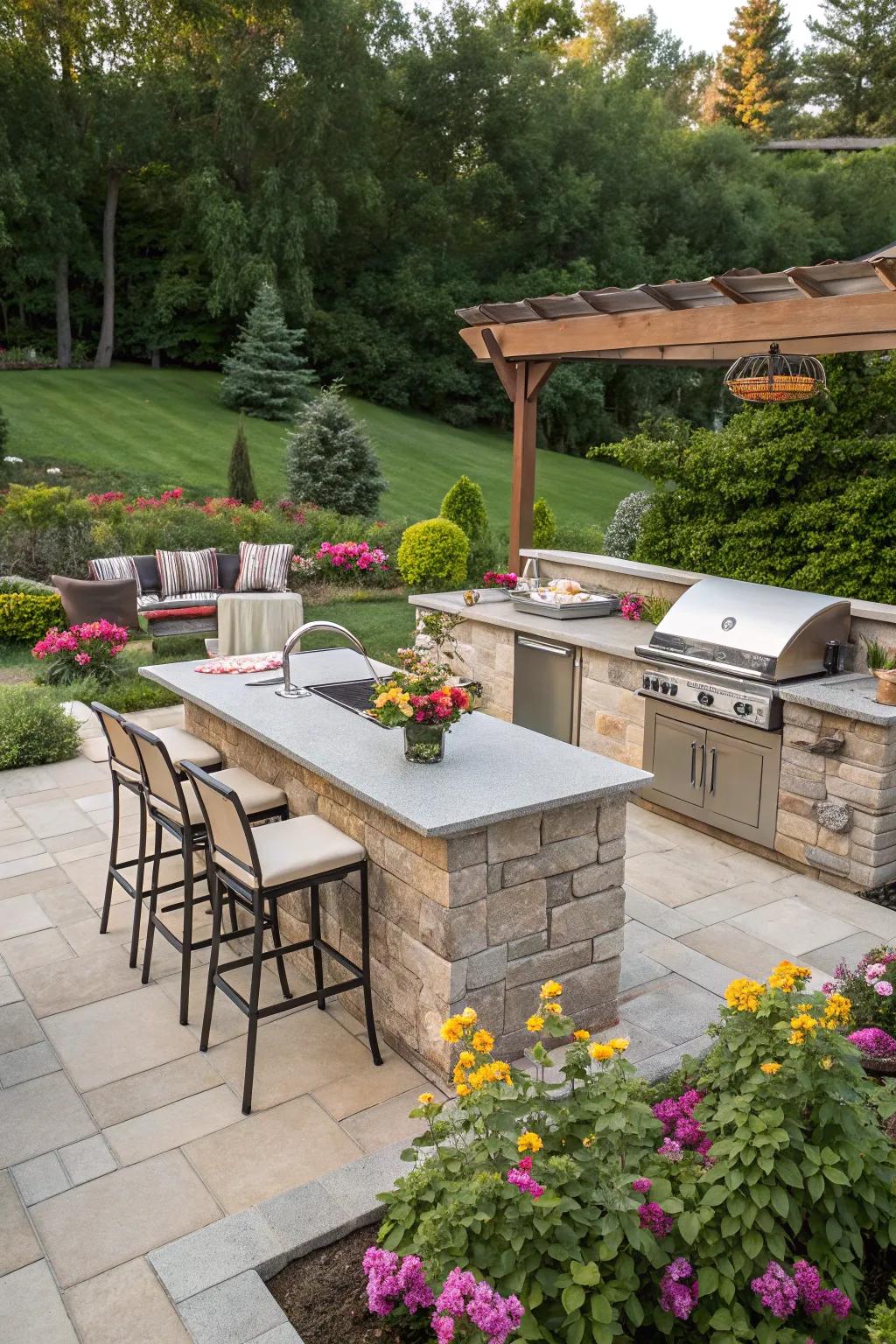 An L-shaped BBQ design promoting interaction.