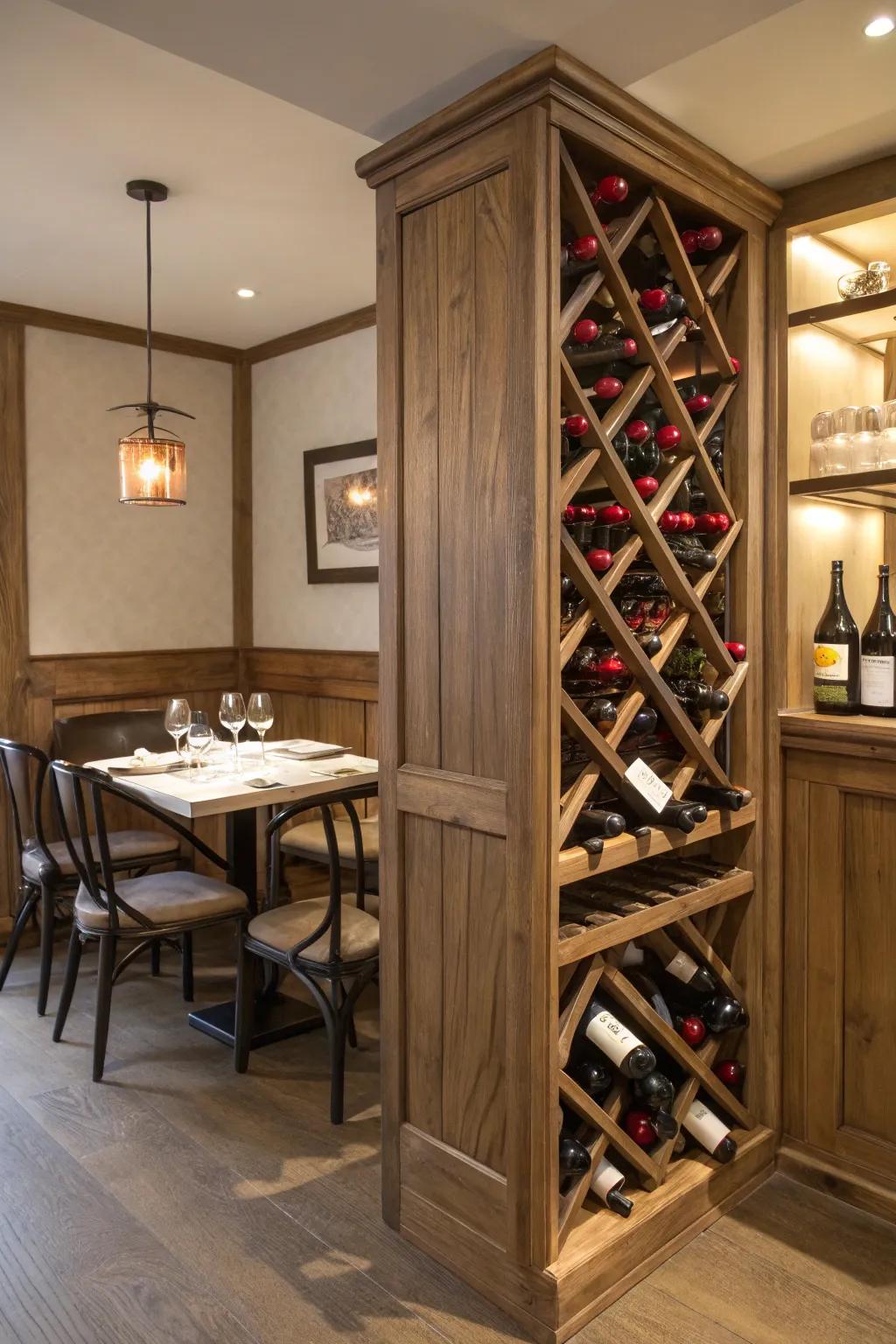 Corner-oriented wine racks present distinctive storage possibilities, enhancing both the space and the style.