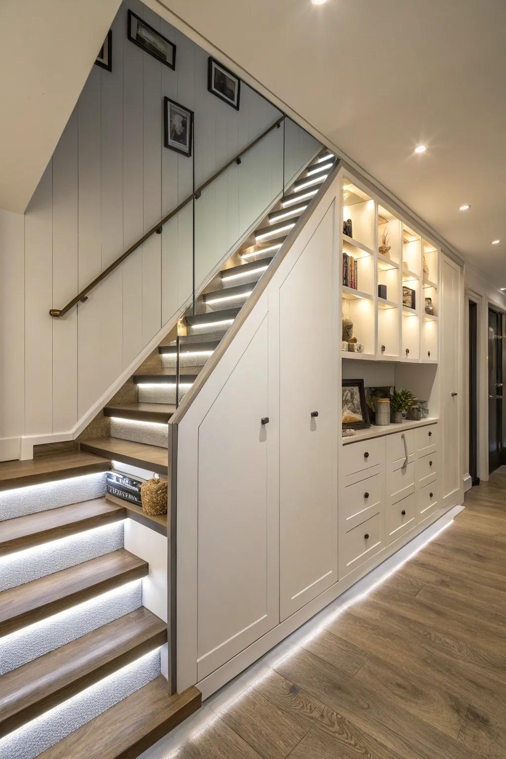 Effective storage options for stair bulkheads.