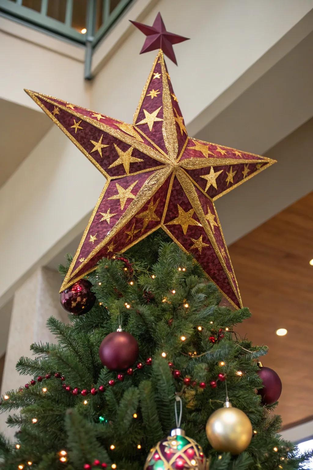 A striking wine and shimmer tree accent finalizes the design.