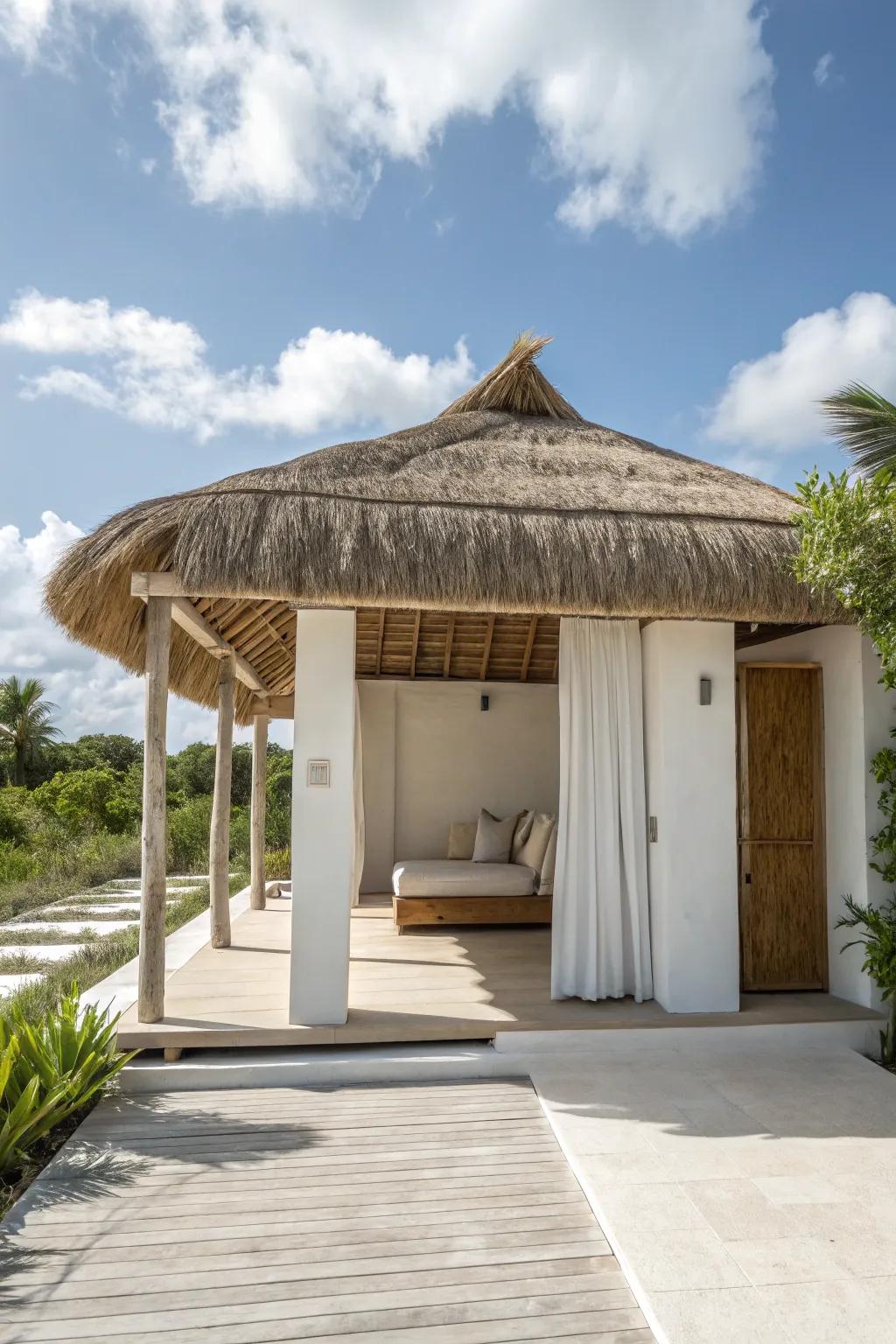 A serene minimalist cabana showcasing elegant design.