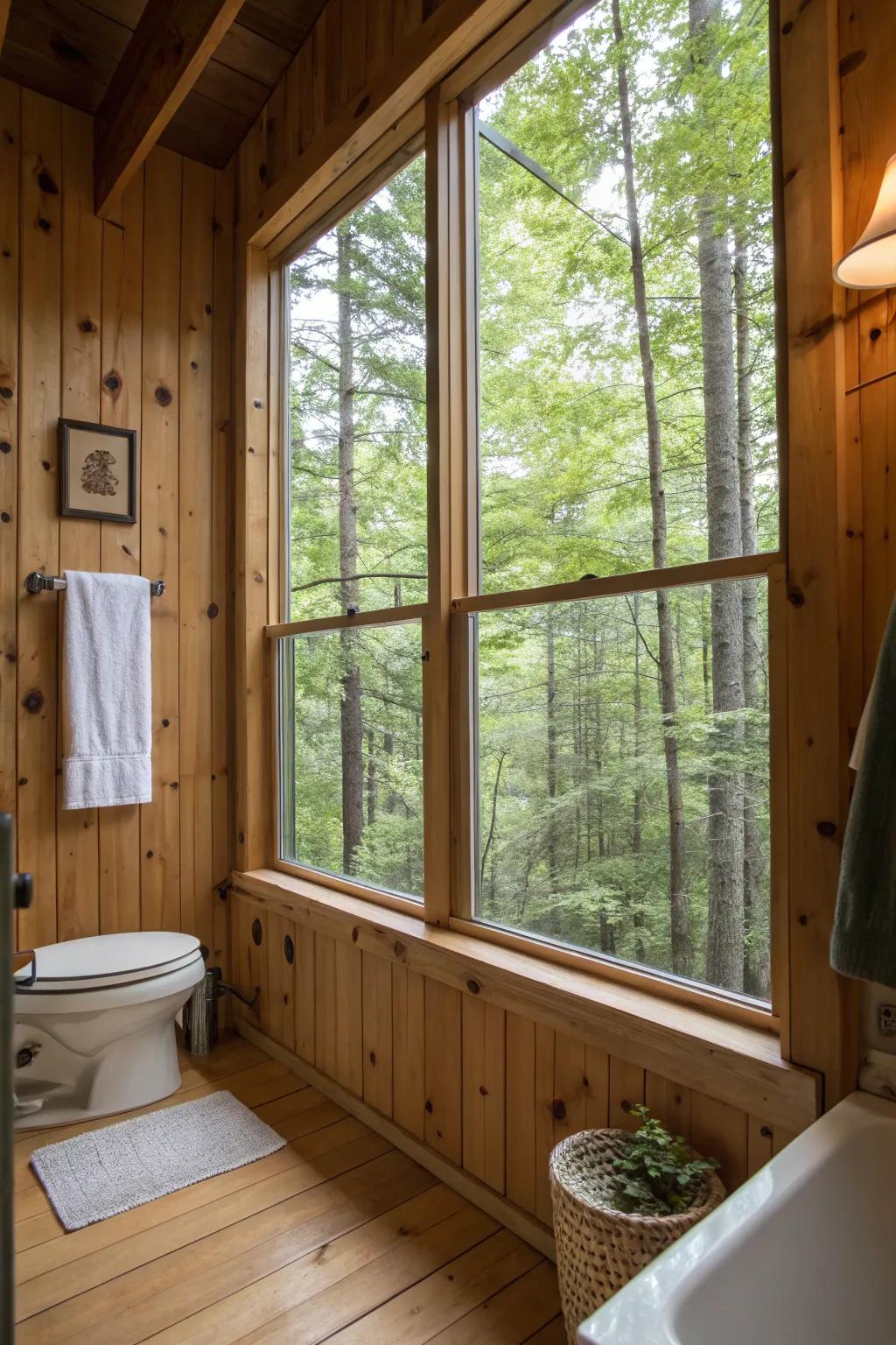 Basking in natural light thanks to expansive windows in your cabin bathroom.