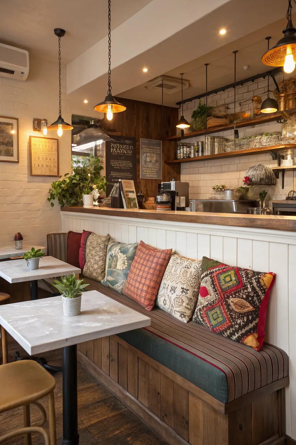 A charming nook in a cafe kitchen, ideal for savoring a cup of coffee.