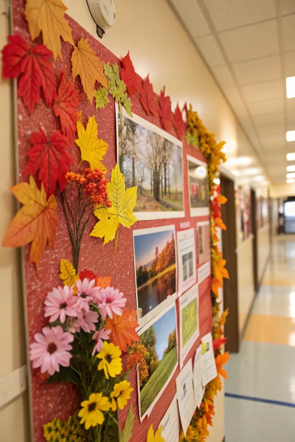 A seasonal bulletin board showcasing festive designs.