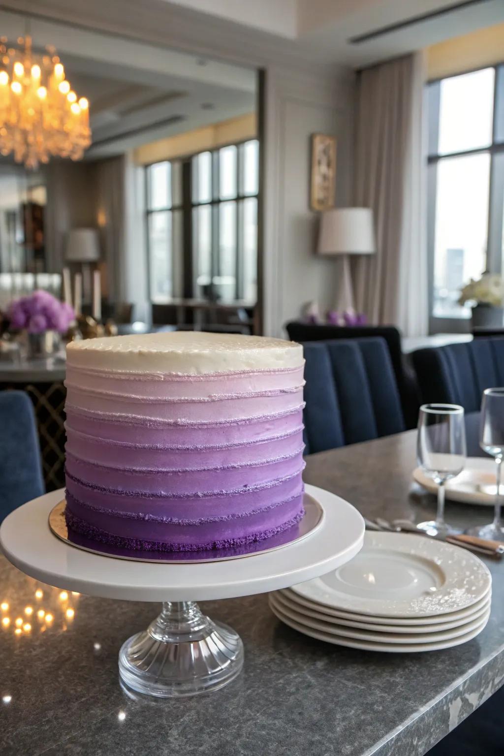 A modern ombre buttercream cake featuring a graduated color modulation