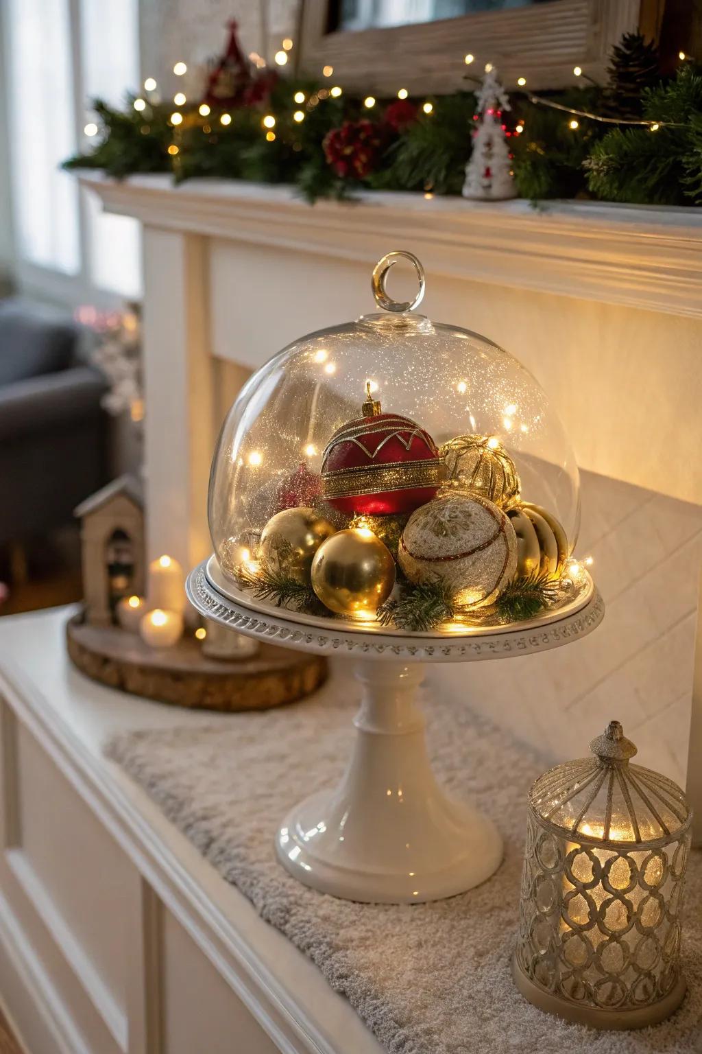 Introduce celebratory flair with holiday-inspired decorations under a dome.