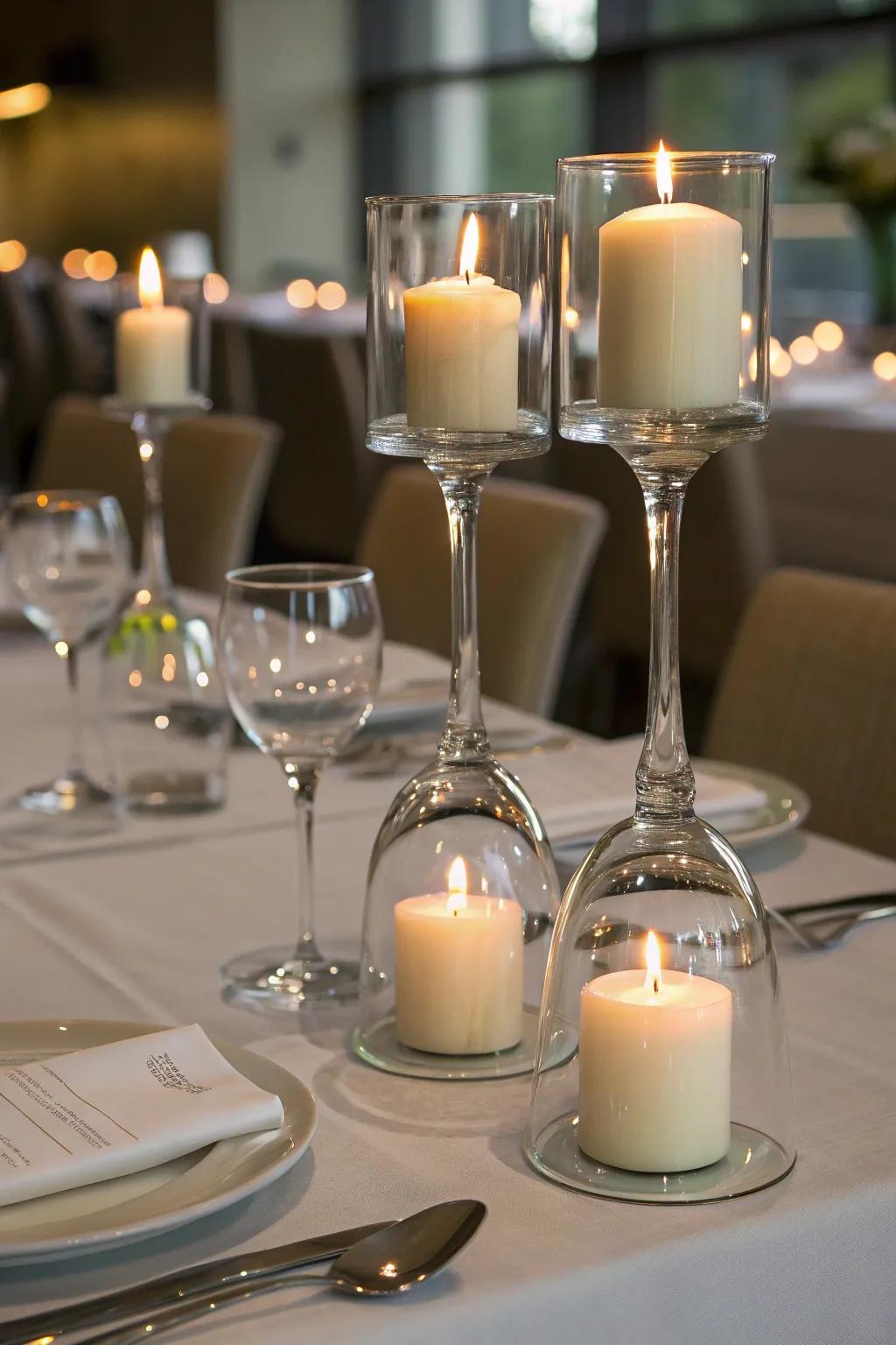 Crystal candle holders add elegance and beautifully reflect light.