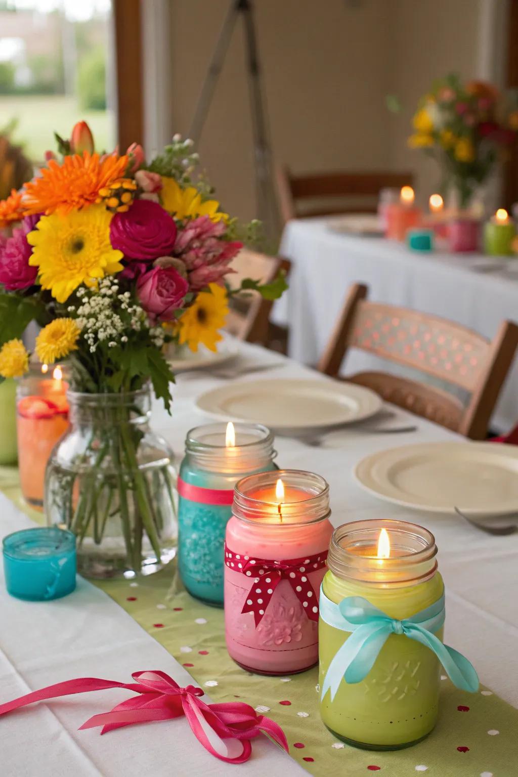Brighten your table with vibrant utility jar candle holders.