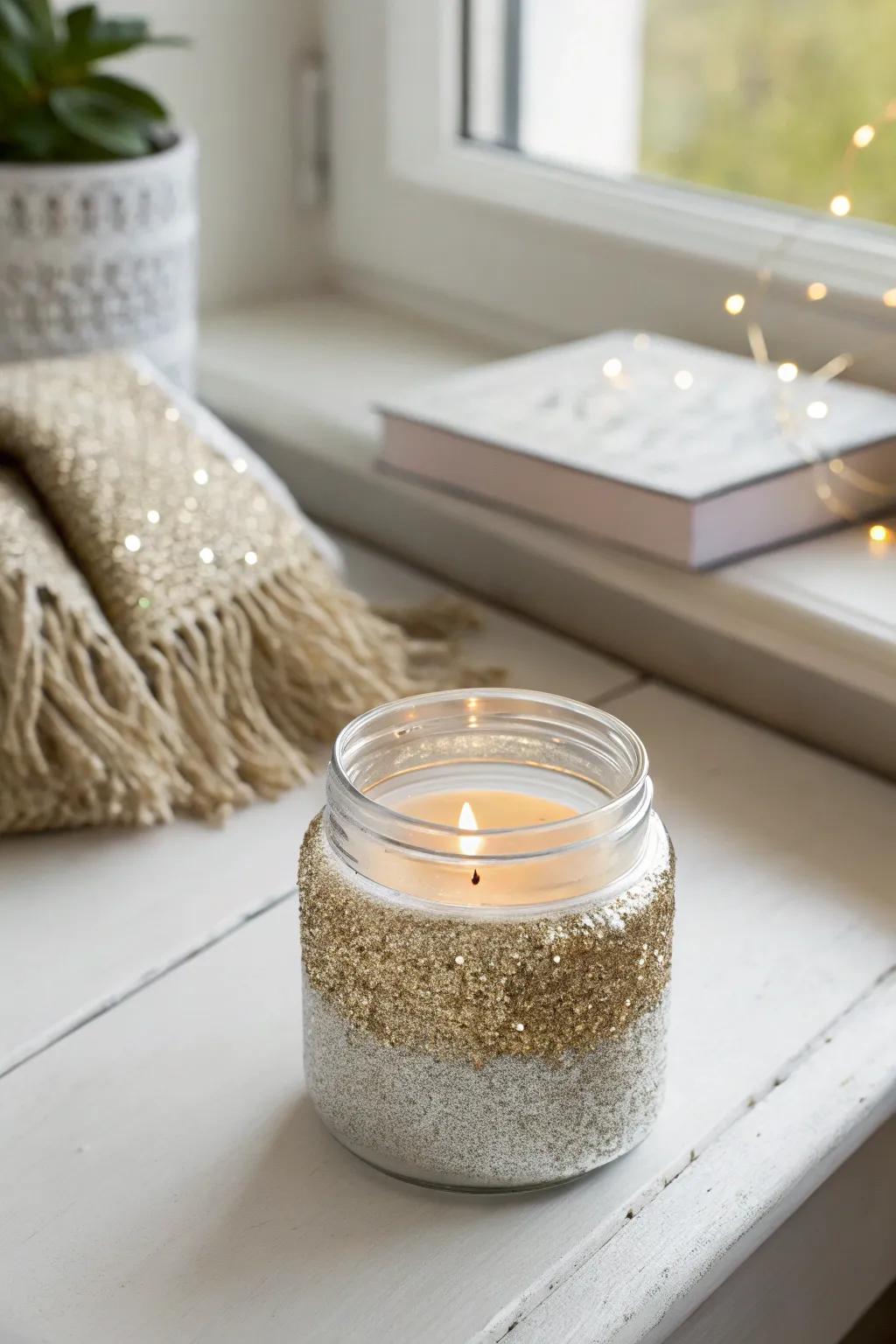 Incorporate a segment of radiant glamour into your area utilizing this striking candle container, ideal for a minimalist yet festive atmosphere.