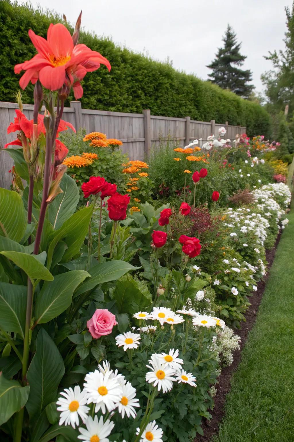 Canna lilies contribute to the richness and hue of mixed flower beds.