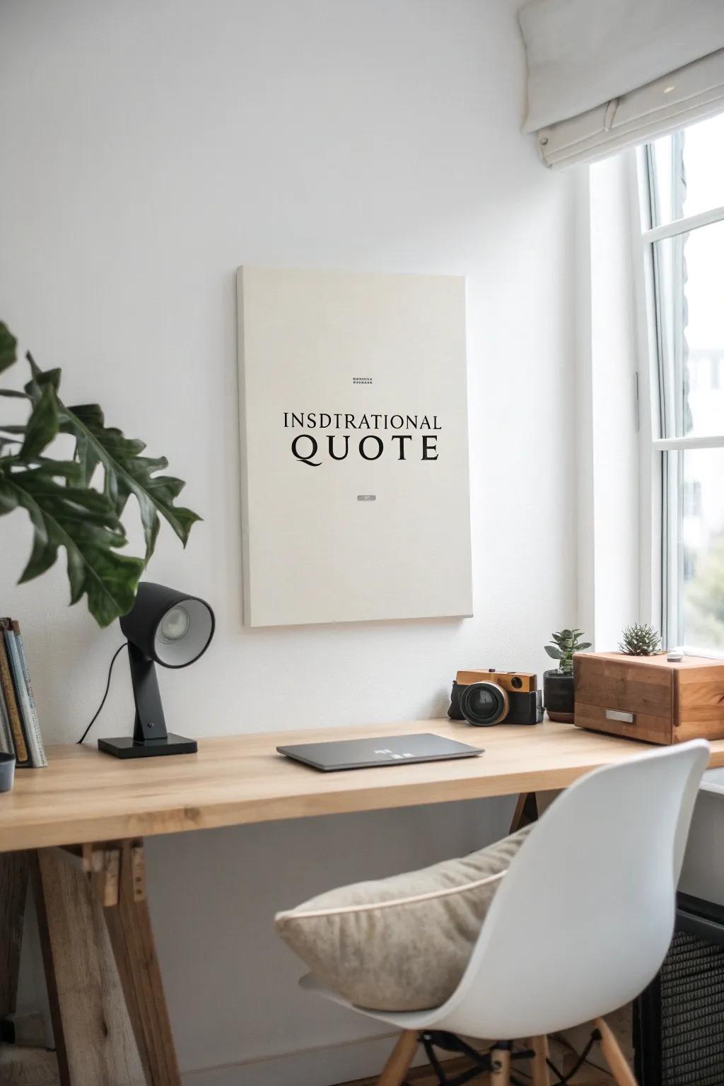 Uplifting saying on canvas in a home office