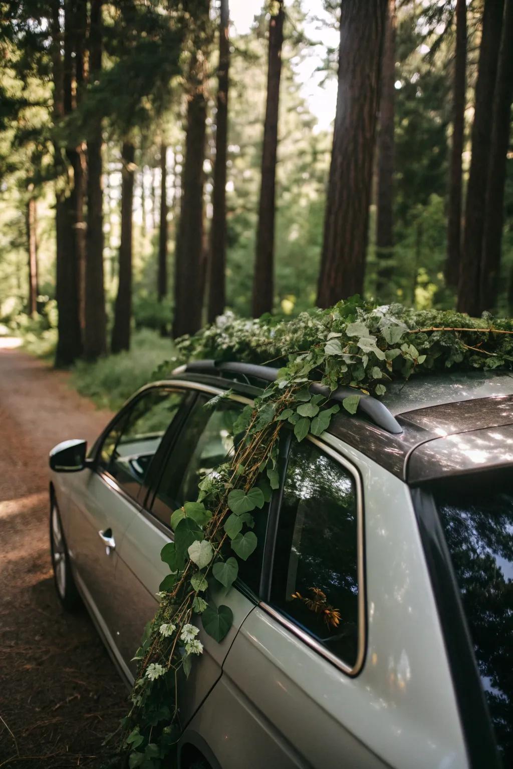 Verdant garlands deliver a revitalizing and natural atmosphere to the car.