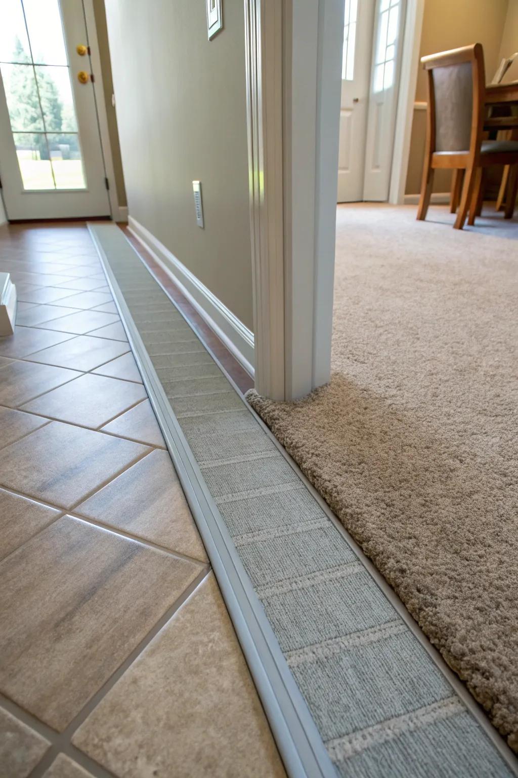 A fluid transition utilizing leveling strips