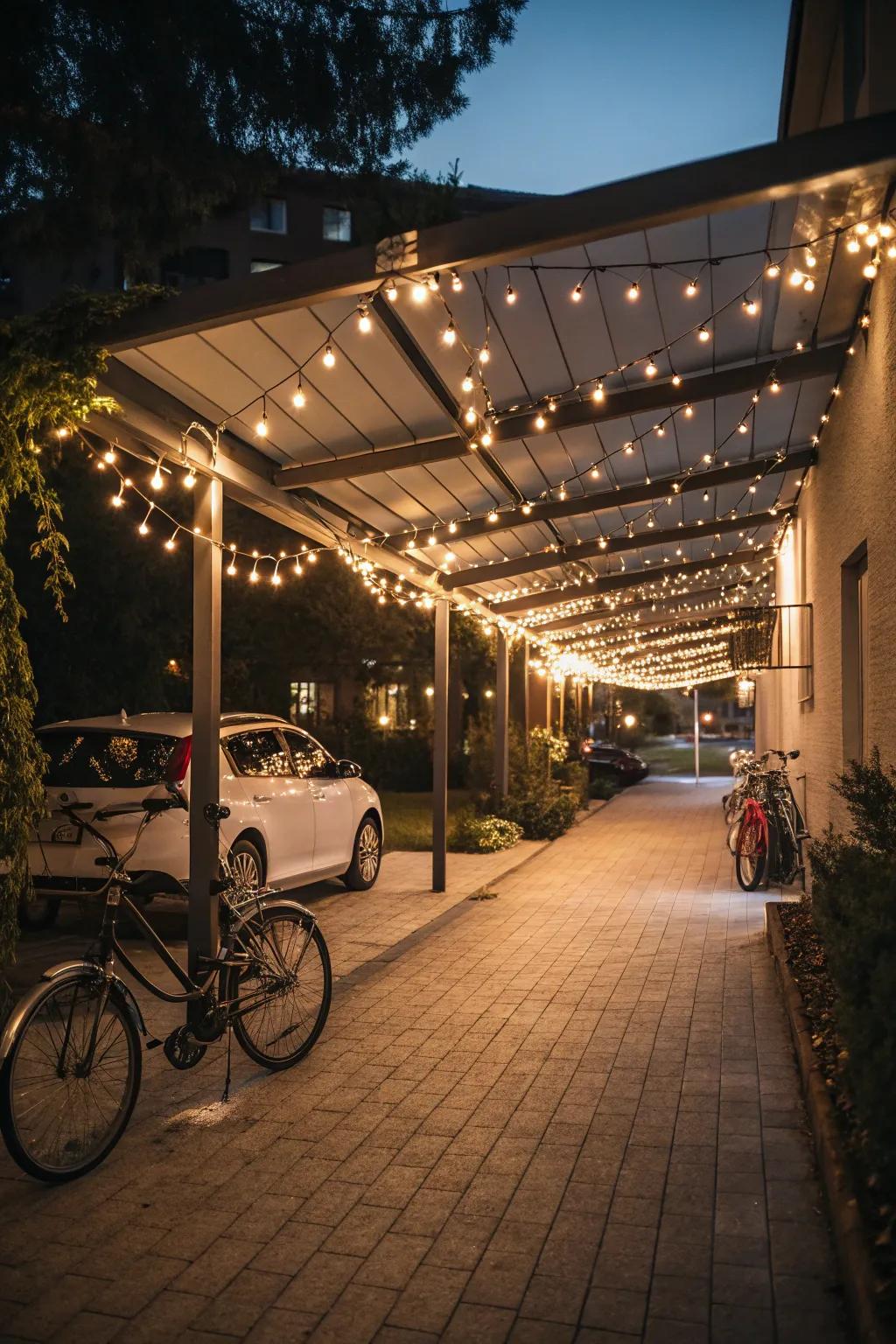 Festoon lights impart a magical element to your carport.
