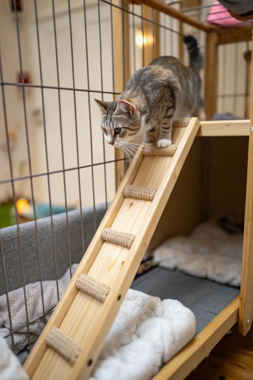 Ascending inclines and ladders facilitate movement that is straightforward and secure for all cats.