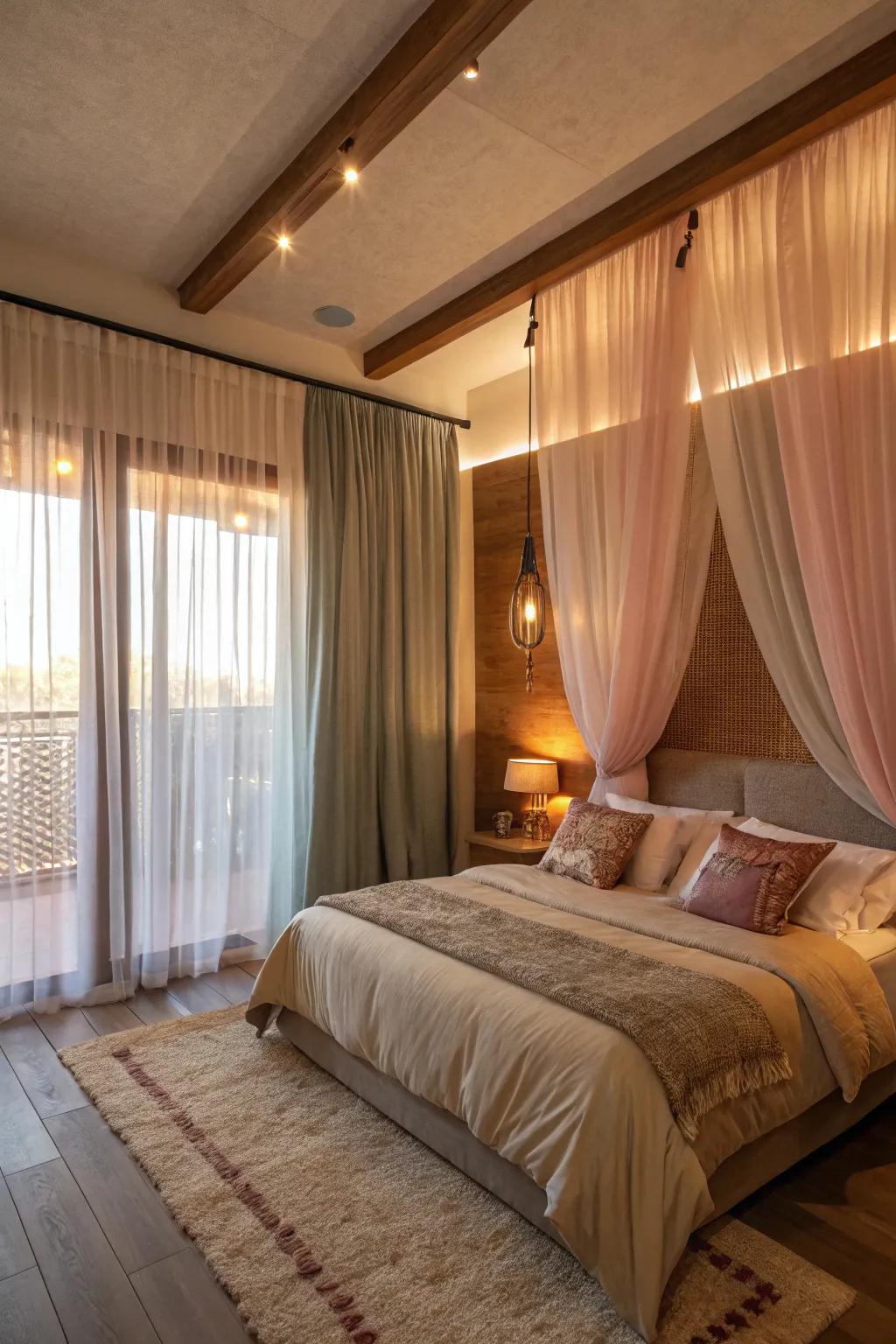 Layered curtains offering dimension and adaptability