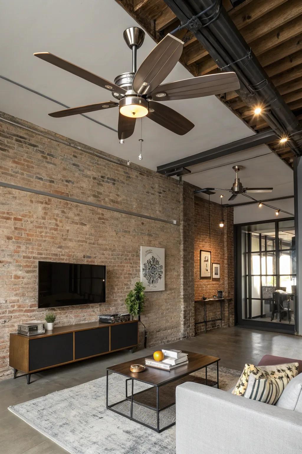 Add an industrial touch with a metallic ceiling fan.