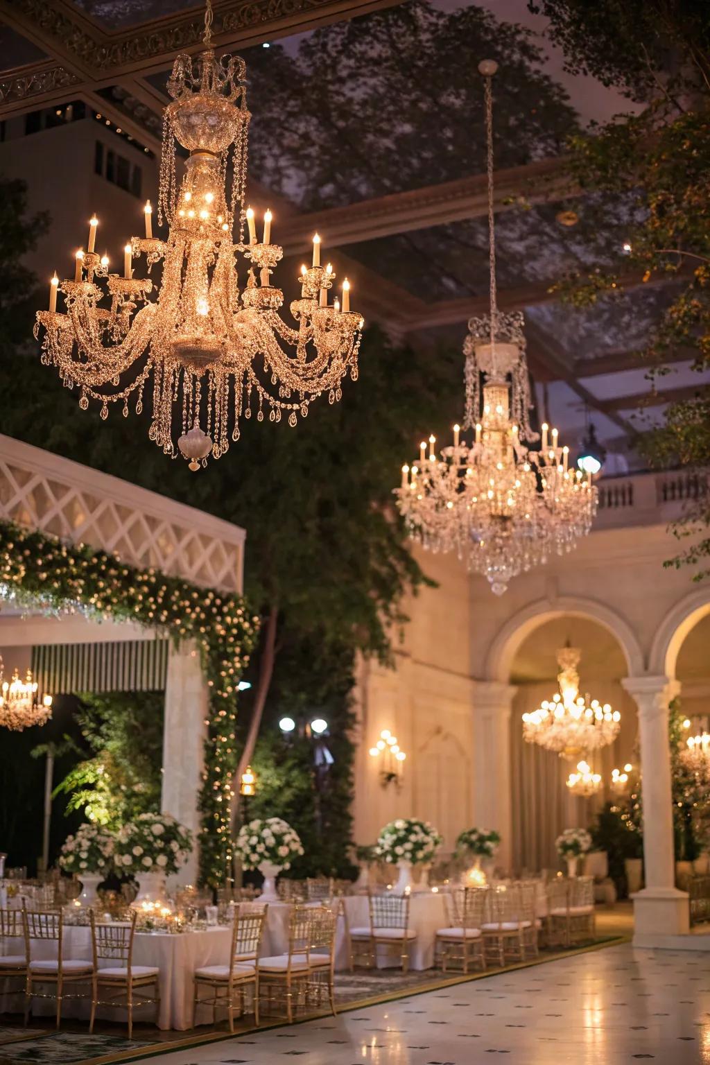 Lighting fixtures radiate an enchanting radiance.