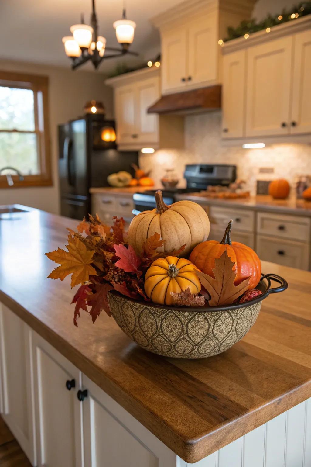 Bring a festive flair to your kitchen island via seasonal accents.