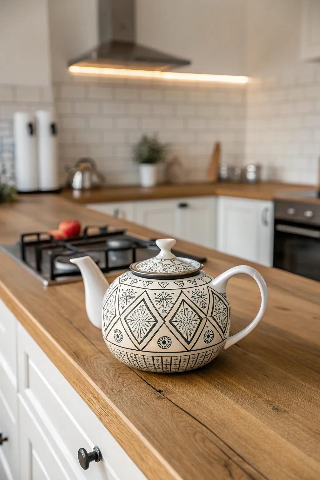 Geometric forms introduce an avant-garde touch to classic teapots.