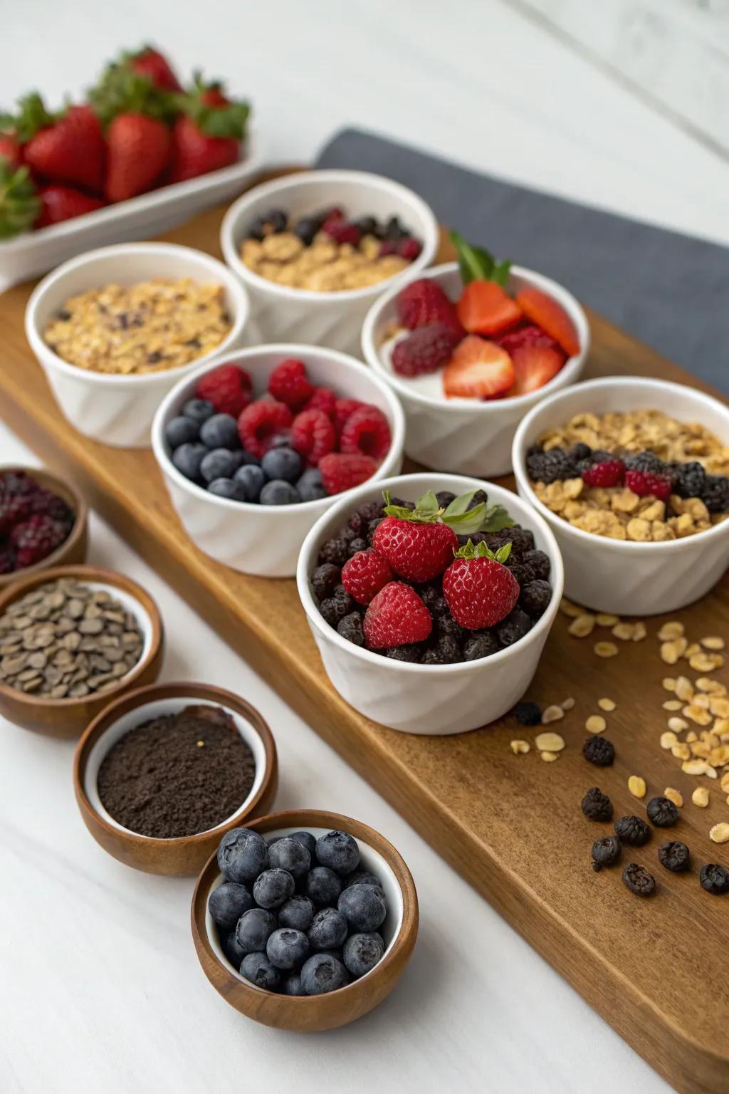 An assortment of extras for a custom cereal treat.