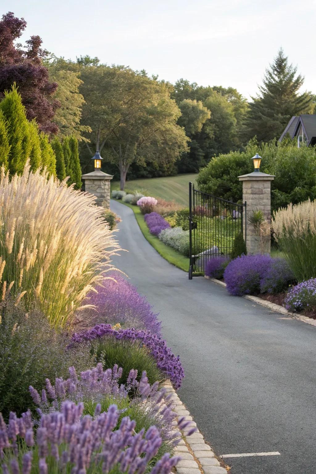 Low-maintenance plants are an excellent way to frame your driveway entrance beautifully.