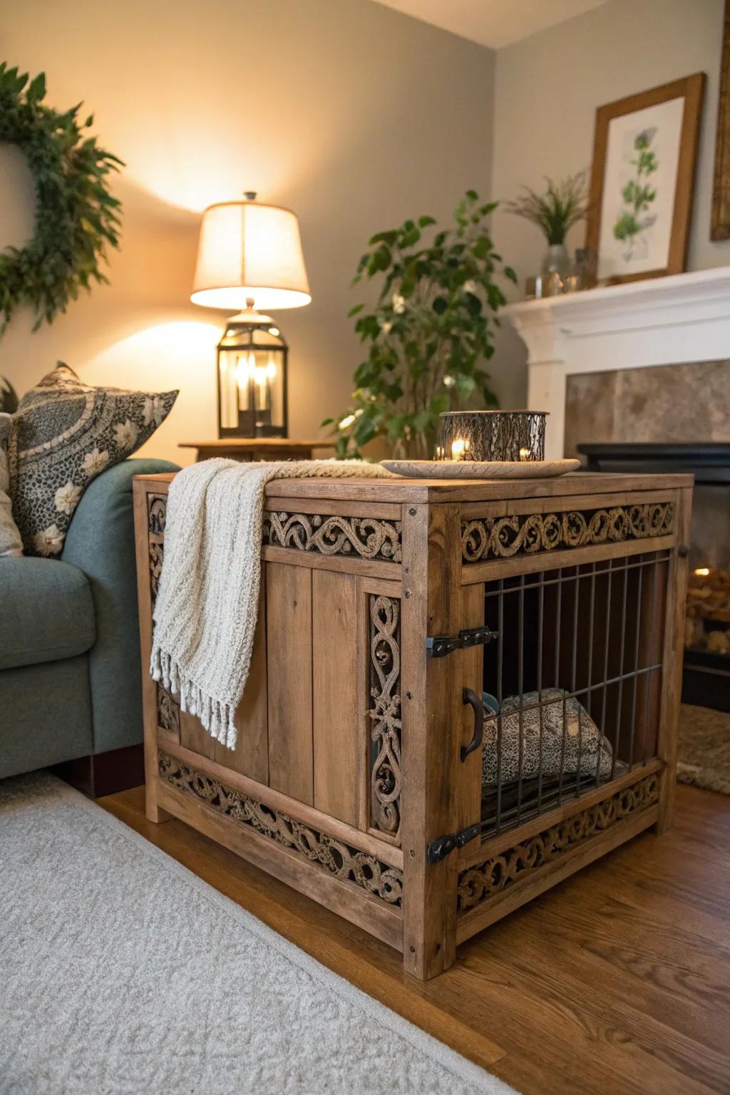 With a bespoke wooden frame, you can enhance your dog's condo.