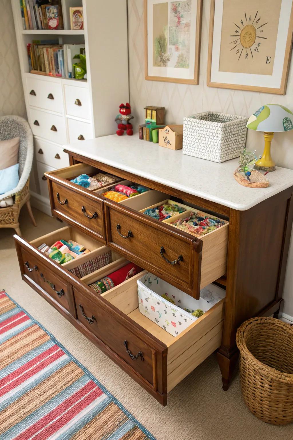 Reimagine old furniture for distinctive storage solutions.