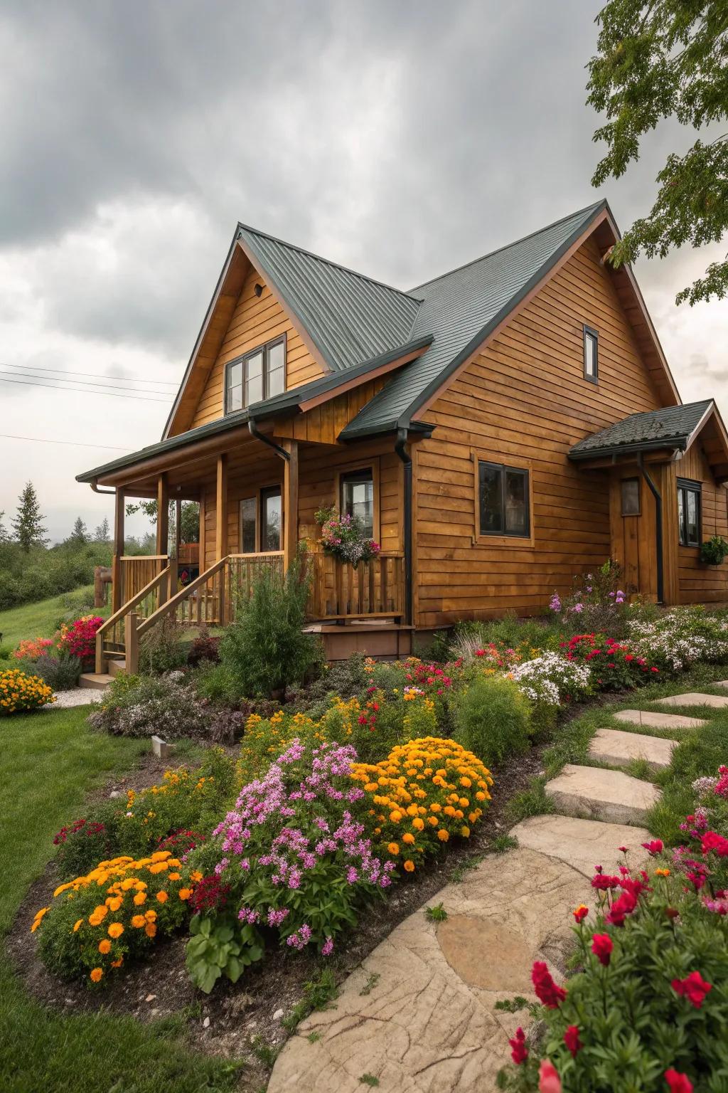 Engineered wood siding provides a rustic appeal without the high maintenance.