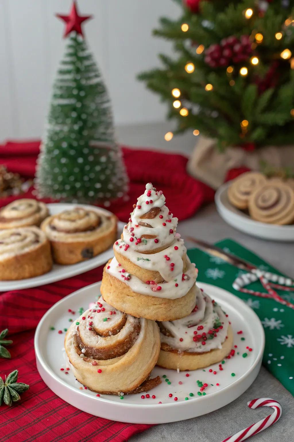 Delectable holiday pastry trees ready for enjoyment.