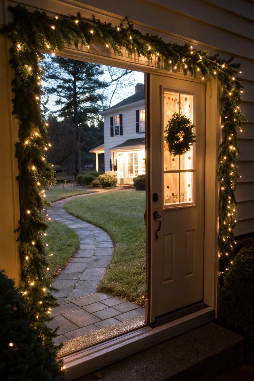 A radiant entrance featuring a foliage of lights.