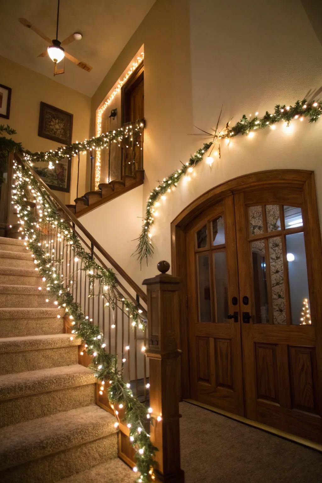 Glimmering lights introduce warmth and enchantment to your entryway design.