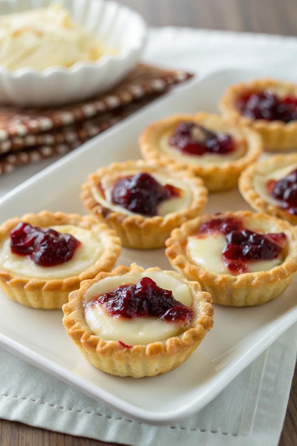 Brie and cranberry tartlets are a delectable holiday favorite.