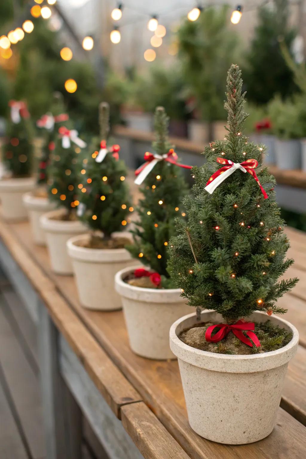 Small Christmas trees all set to be decorated