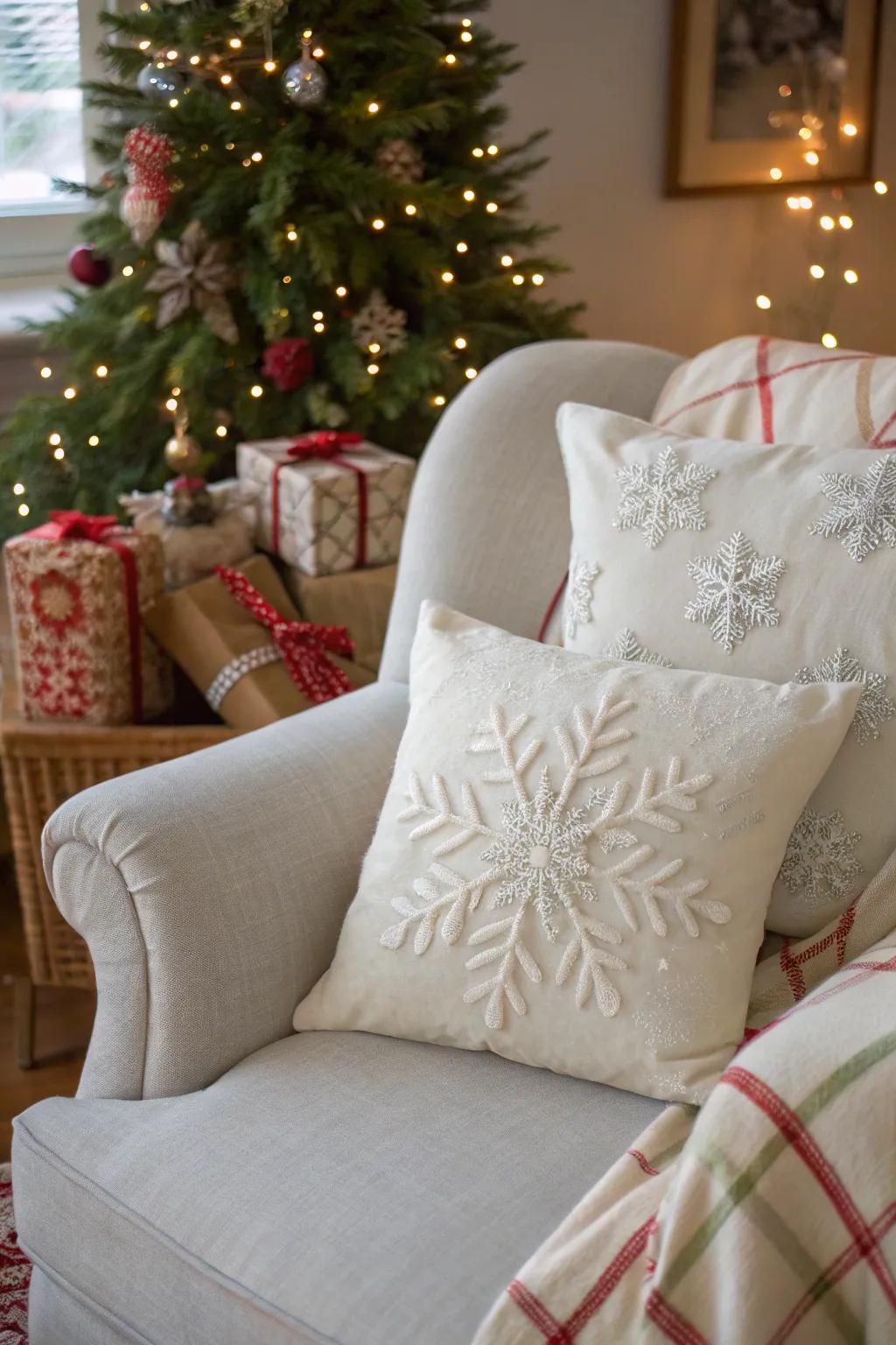 Snowflake appliques adding a hint of wintry enchantment within the household.