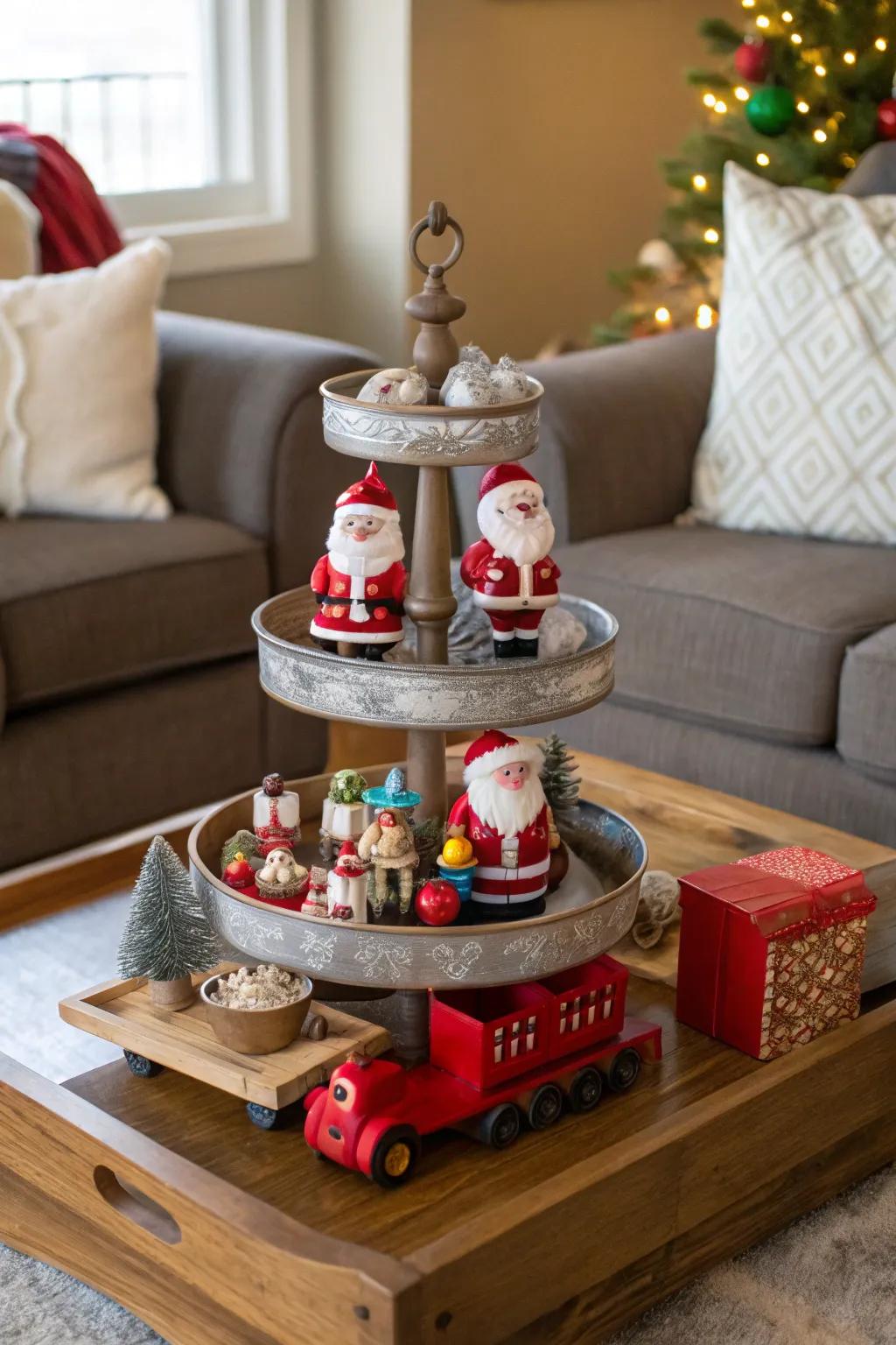 Father Christmas's workshop is brought to life on this festive multi-level display.