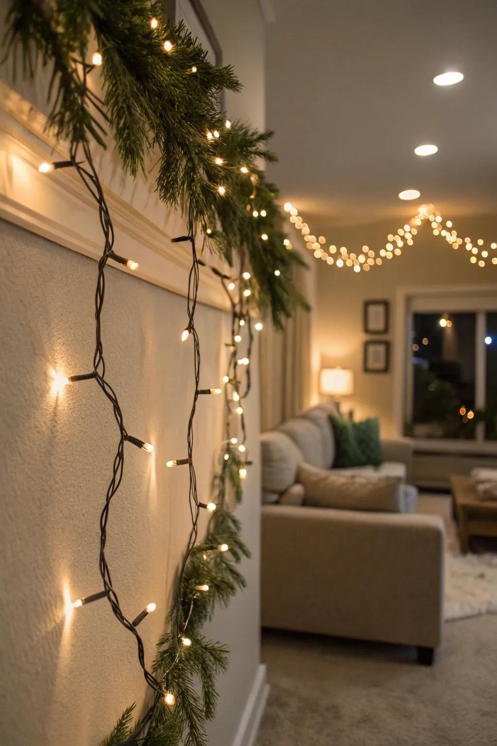 Enchanted lights conjure an ethereal radiance on a celebratory wall.