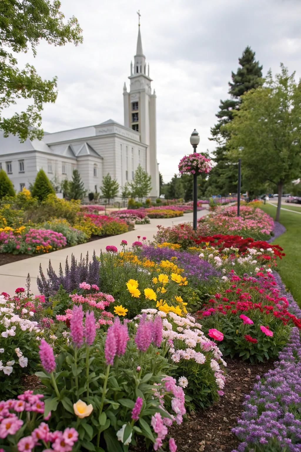 Colorful flower beds bring a touch of inspiration to church gardens.