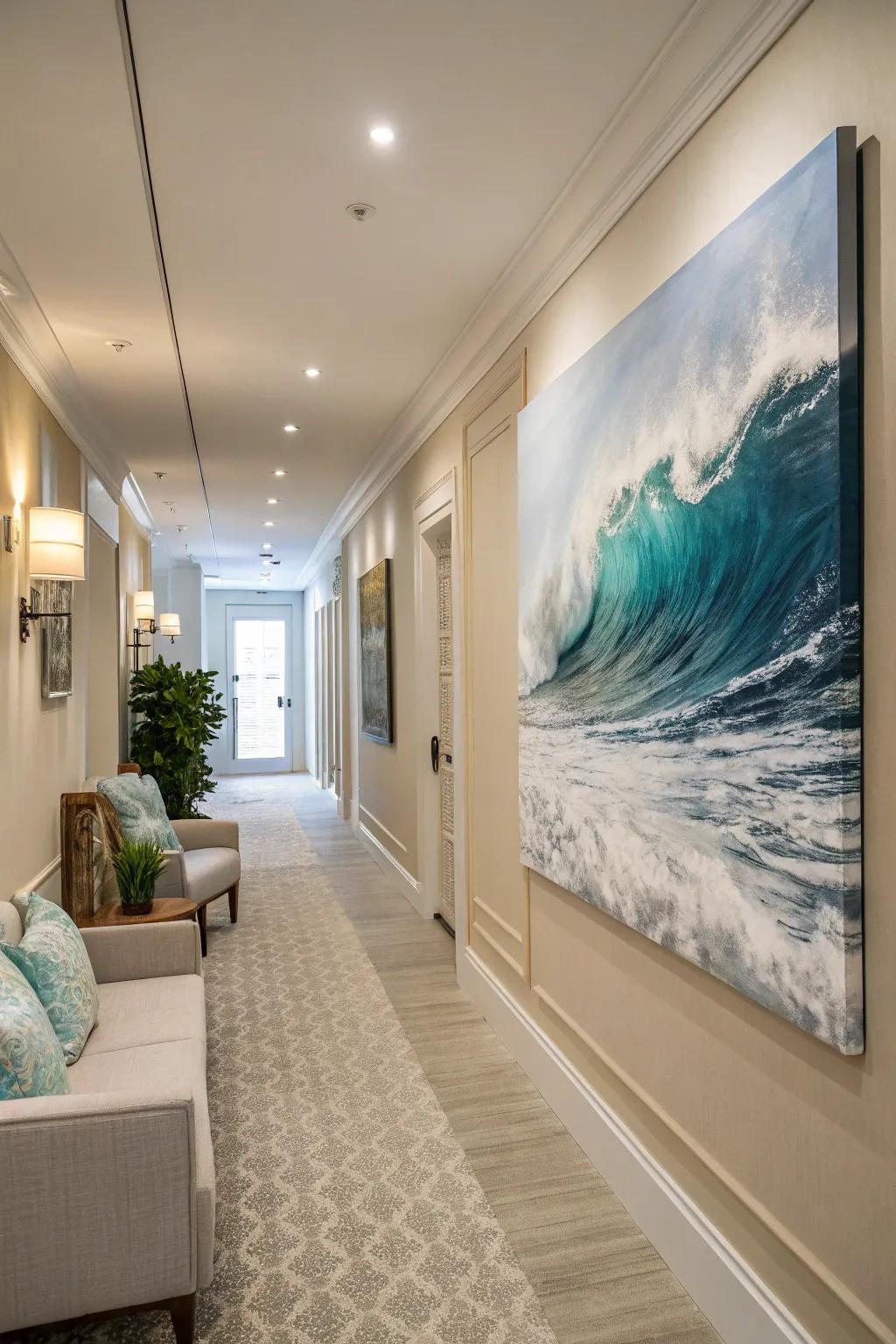 Seaside artwork brings the ocean's essence into the space.