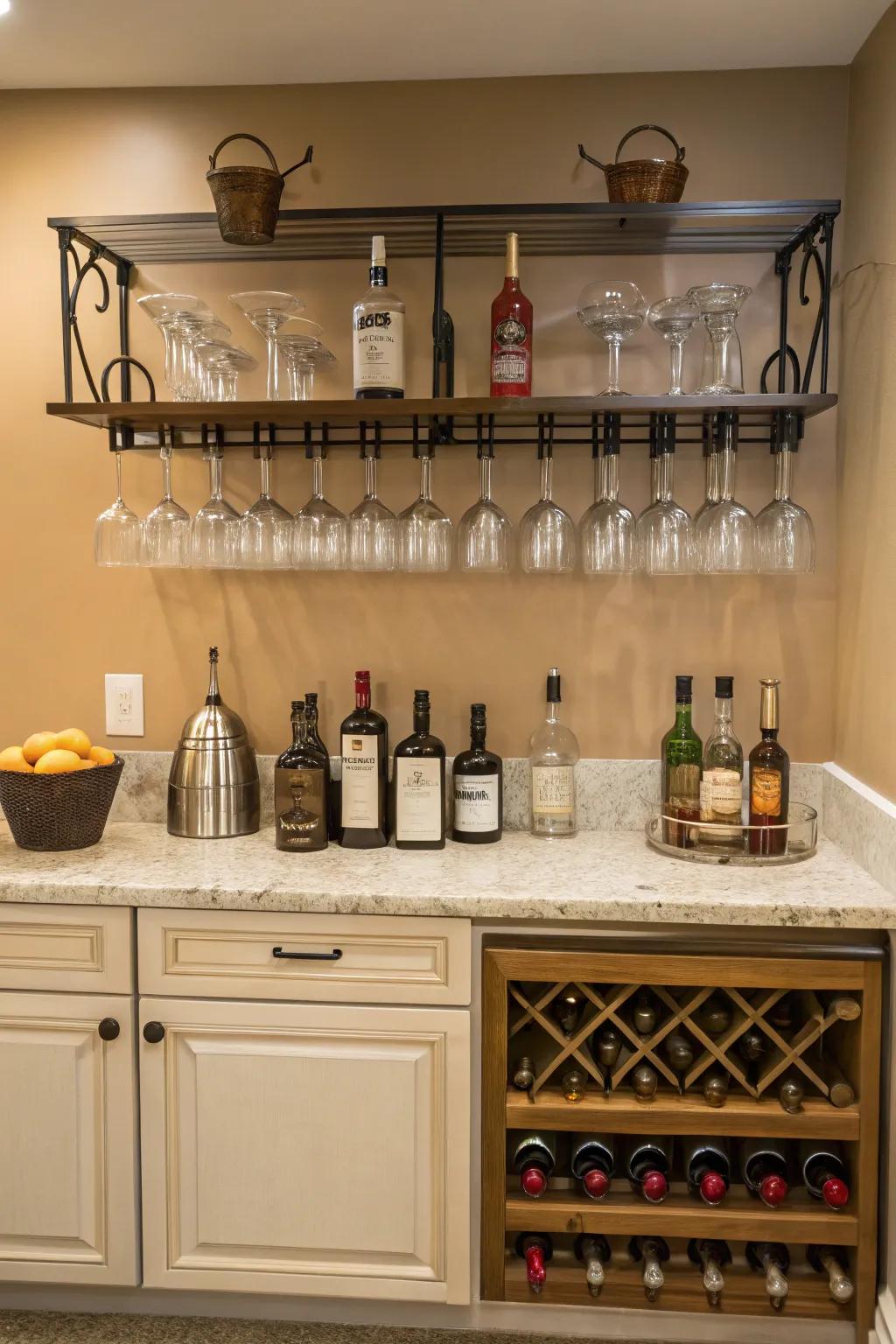 Wall-secured storage ensures necessities are always within reach.