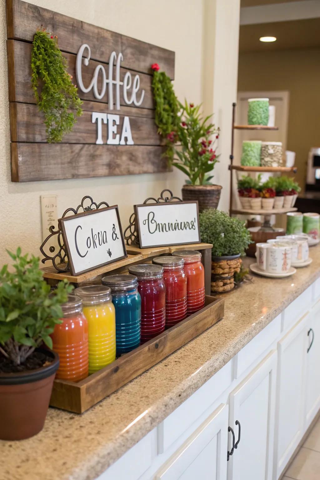 Decorative touches add character and a welcoming feel to your coffee and tea area.