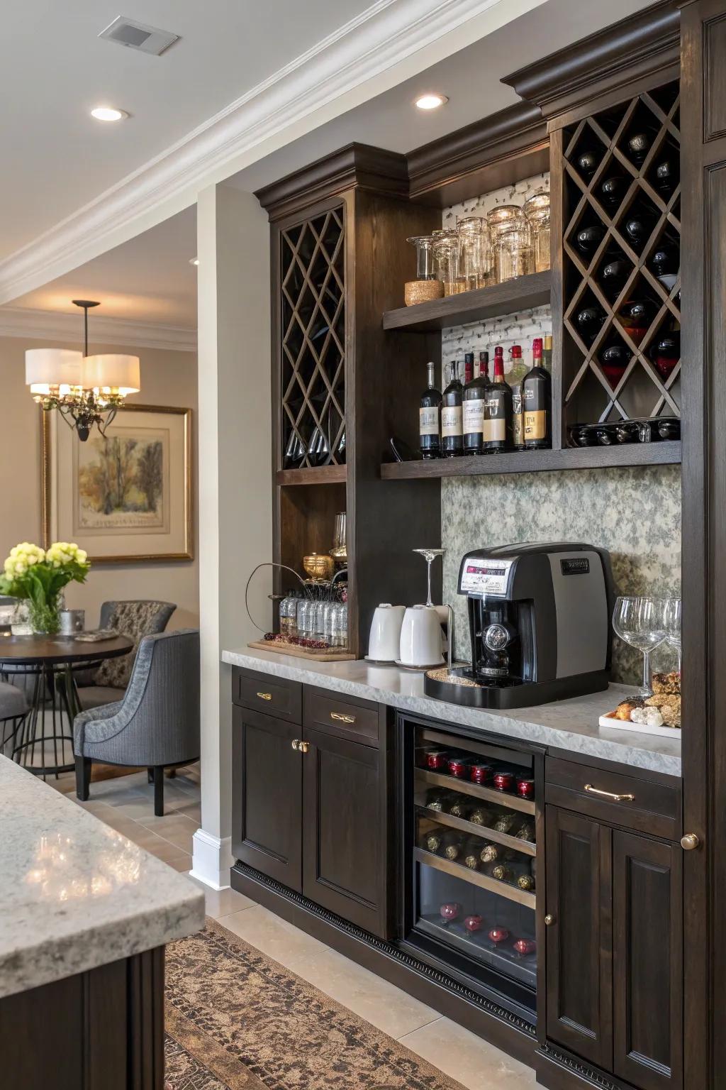 A specialized area catering to coffee and wine desires.