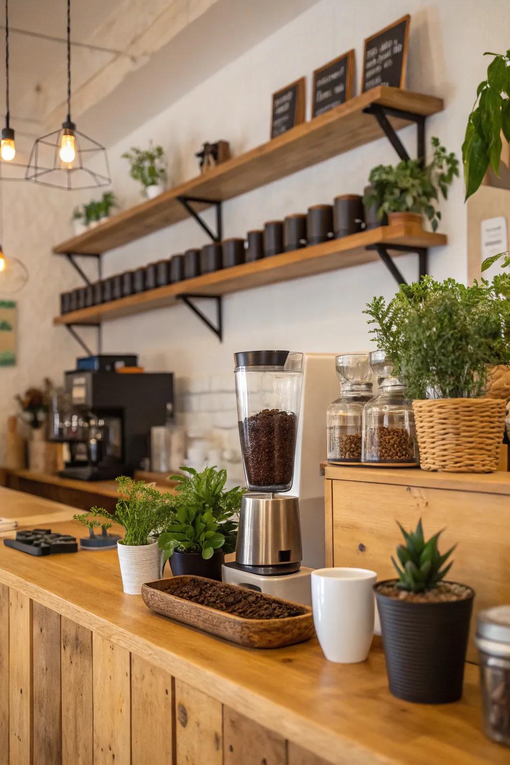 Plants breathe vitality into your coffee nook.