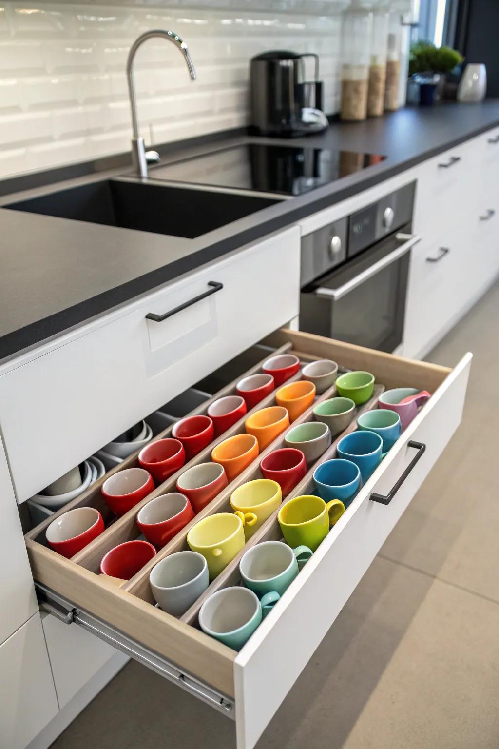 Mug storage introduces a personal element to your coffee drawer.